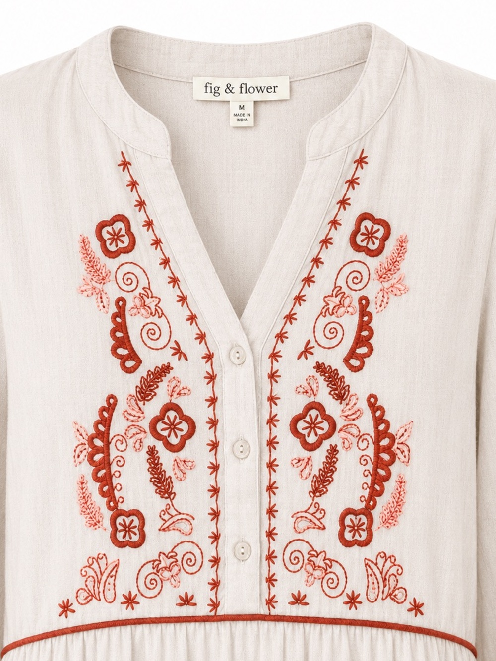 Fig + Flower Embroidered Midi Dress Medium Boho Tiered Prairie Cottagecore Dress - Picture 4 of 6